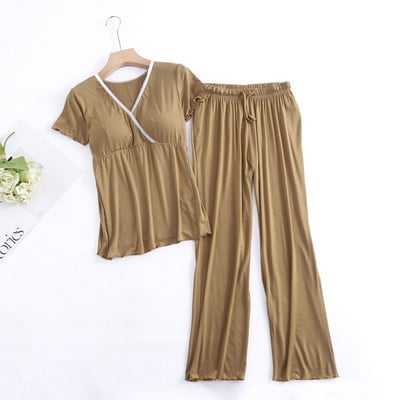 Fdfklak Modal Пижами за бременни и кърмачки Комплект пижами с къс ръкав 2PCS Пижами за кърмене Дрехи за бременни жени