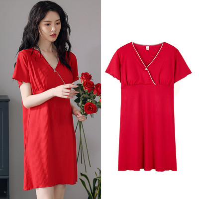 Fdfklak Modal Nursing Nightdress Νυχτικό εγκυμοσύνης με κοντό μανίκι εγκυμοσύνης Θηλασμός με κουμπιά Sleepwear Large M-3XL