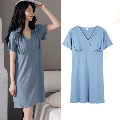 Fdfklak Modal Nursing Nightdress Νυχτικό εγκυμοσύνης με κοντό μανίκι εγκυμοσύνης Θηλασμός με κουμπιά Sleepwear Large M-3XL