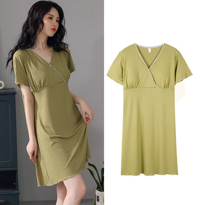 Fdfklak Modal Nursing Nightdress Νυχτικό εγκυμοσύνης με κοντό μανίκι εγκυμοσύνης Θηλασμός με κουμπιά Sleepwear Large M-3XL