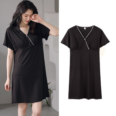 Fdfklak Modal Nursing Nightdress Νυχτικό εγκυμοσύνης με κοντό μανίκι εγκυμοσύνης Θηλασμός με κουμπιά Sleepwear Large M-3XL