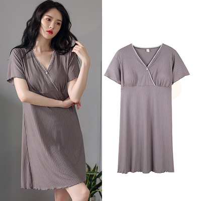 Fdfklak Modal Nursing Nightdress Νυχτικό εγκυμοσύνης με κοντό μανίκι εγκυμοσύνης Θηλασμός με κουμπιά Sleepwear Large M-3XL