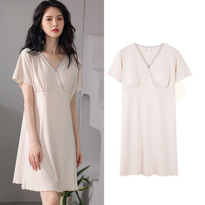 Fdfklak Modal Nursing Nightdress Νυχτικό εγκυμοσύνης με κοντό μανίκι εγκυμοσύνης Θηλασμός με κουμπιά Sleepwear Large M-3XL