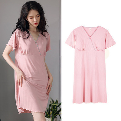 Fdfklak Modal Nursing Nightdress Νυχτικό εγκυμοσύνης με κοντό μανίκι εγκυμοσύνης Θηλασμός με κουμπιά Sleepwear Large M-3XL