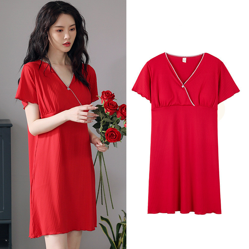 Fdfklak Modal Nursing Nightdress Νυχτικό εγκυμοσύνης με κοντό μανίκι εγκυμοσύνης Θηλασμός με κουμπιά Sleepwear Large M-3XL