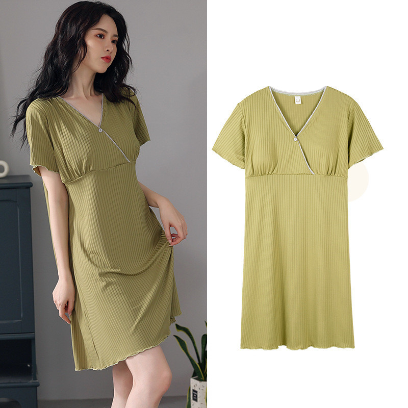 Fdfklak Modal Nursing Nightdress Νυχτικό εγκυμοσύνης με κοντό μανίκι εγκυμοσύνης Θηλασμός με κουμπιά Sleepwear Large M-3XL