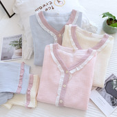 Ανοιξιάτικες και φθινοπωρινές νέες γυναικείες πιτζάμες μακρυμάνικο παντελόνι σετ δύο τεμαχίων από 100% βαμβάκι κρεπ μονόχρωμο σετ φρέσκων ειδών σπιτιού