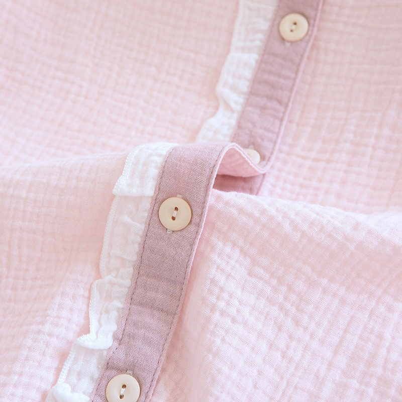 Ανοιξιάτικες και φθινοπωρινές νέες γυναικείες πιτζάμες μακρυμάνικο παντελόνι σετ δύο τεμαχίων από 100% βαμβάκι κρεπ μονόχρωμο σετ φρέσκων ειδών σπιτιού