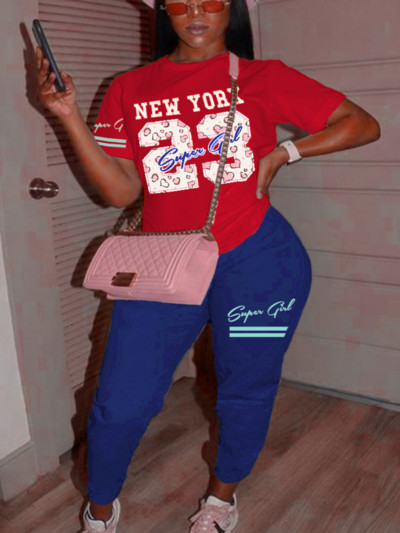 LW Plus Size Two Piece Σετ Letter Print Skinny Παντελόνι Σετ καλοκαιρινό κοντομάνικο Γυναικεία ρούχα Μόδα Streetwear 2τμχ Αθλητικές φόρμες