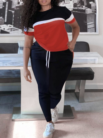 LW plusssuurus, kaheosaline kirjatrükiga dressipüksid, naiste komplekt, 2-osaline, lühikeste varrukatega triikpüksid vabaaja püksid.