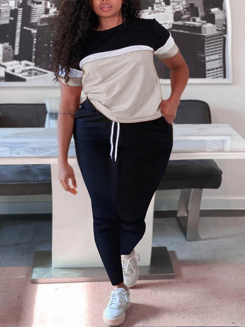 LW plusssuurus, kaheosaline kirjatrükiga dressipüksid, naiste komplekt, 2-osaline, lühikeste varrukatega triikpüksid vabaaja püksid.