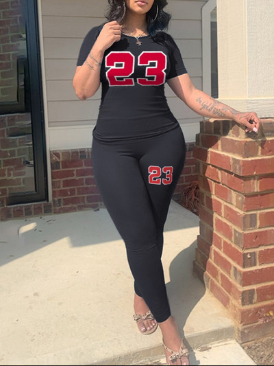 LW plusz méretű női, kétrészes tréningruhák, 23 digitális nyomattal ellátott, vékony nadrág szett, rövid ujjú pulóver + vékony nadrág szett, női futóruha