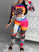 LW Plus Size Two τεμάχια Σετ παντελονιών Mixed Print Σετ παντελόνι Causal Γυναικείο κοστούμι μακρυμάνικο + στενό γυναικείο παντελόνι ταιριαστό αθλητικό σετ γυμναστικής