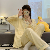 Terhes nők szülés után szoptató pamut pizsama szett őszi, hosszú ujjú Peter Pan gallérral szoptató ing + hosszú nadrág ikerkészlet