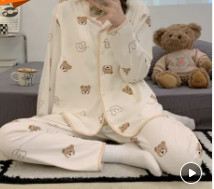 Terhes nők szülés után szoptató pamut pizsama szett őszi, hosszú ujjú Peter Pan gallérral szoptató ing + hosszú nadrág ikerkészlet