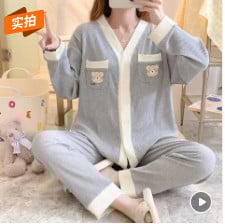 Terhes nők szülés után szoptató pamut pizsama szett őszi, hosszú ujjú Peter Pan gallérral szoptató ing + hosszú nadrág ikerkészlet