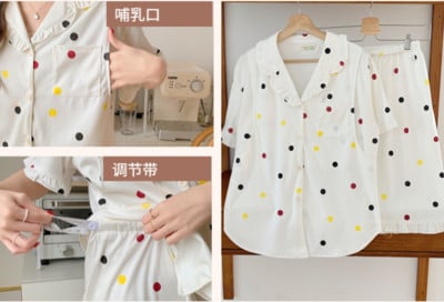 Terhes nők szülés után szoptató pamut pizsama szett őszi, hosszú ujjú Peter Pan gallérral szoptató ing + hosszú nadrág ikerkészlet