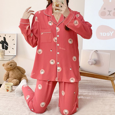 Terhes nők szülés után szoptató pamut pizsama szett őszi, hosszú ujjú Peter Pan gallérral szoptató ing + hosszú nadrág ikerkészlet