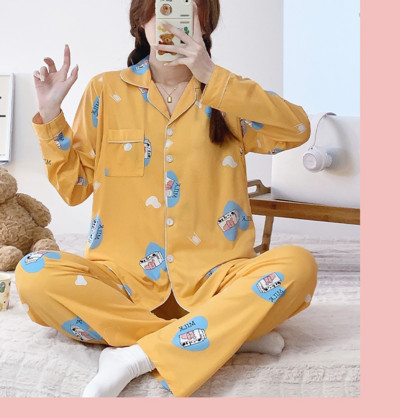 Terhes nők szülés után szoptató pamut pizsama szett őszi, hosszú ujjú Peter Pan gallérral szoptató ing + hosszú nadrág ikerkészlet