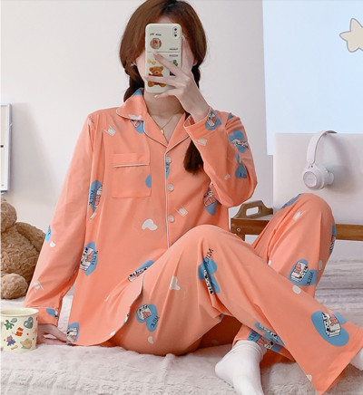 Terhes nők szülés után szoptató pamut pizsama szett őszi, hosszú ujjú Peter Pan gallérral szoptató ing + hosszú nadrág ikerkészlet