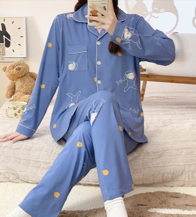 Terhes nők szülés után szoptató pamut pizsama szett őszi, hosszú ujjú Peter Pan gallérral szoptató ing + hosszú nadrág ikerkészlet