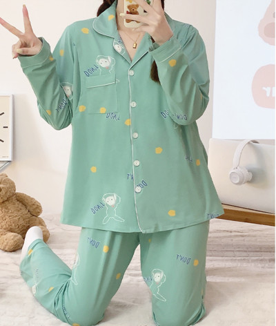 Terhes nők szülés után szoptató pamut pizsama szett őszi, hosszú ujjú Peter Pan gallérral szoptató ing + hosszú nadrág ikerkészlet