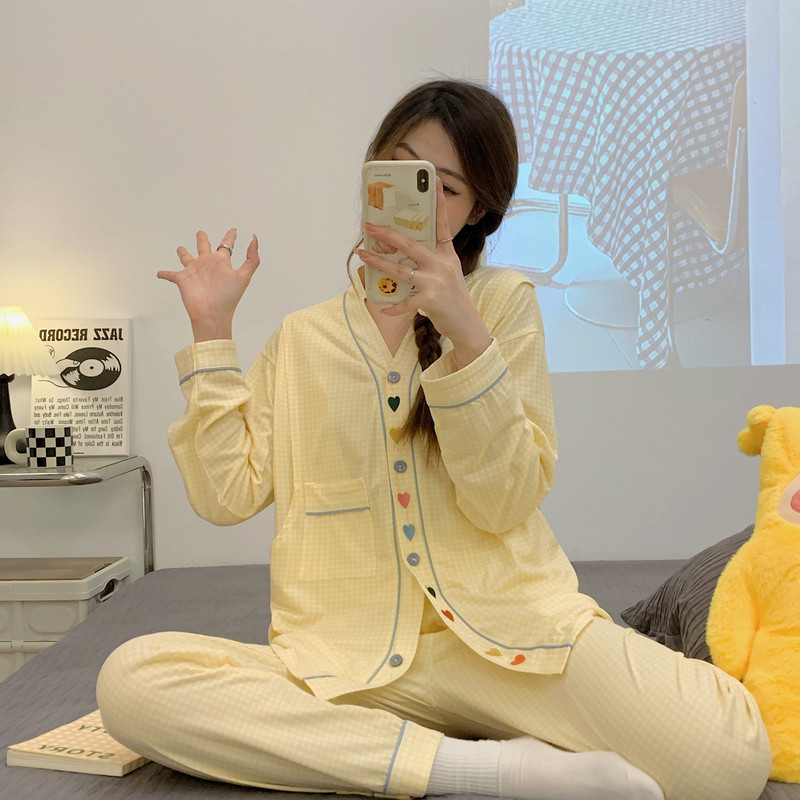 Terhes nők szülés után szoptató pamut pizsama szett őszi, hosszú ujjú Peter Pan gallérral szoptató ing + hosszú nadrág ikerkészlet