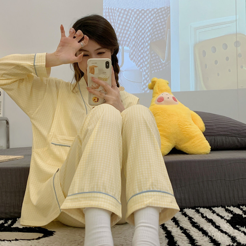 Terhes nők szülés után szoptató pamut pizsama szett őszi, hosszú ujjú Peter Pan gallérral szoptató ing + hosszú nadrág ikerkészlet