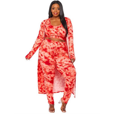 Plus Size Σετ Γυναικεία Ρούχα Ζακέτα Ρόμπες Μακριές Μπλούζες Nad Παντελόνι Κοστούμι με τανκ Φθινόπωρο Νέα στάμπα μόδας Casual Σέξι Oversize Σετ