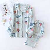 Noi pijamale de primăvară și de vară, două piese, pentru femei, 100% bumbac, pantaloni cu mâneci lungi, pepene verde, drăguț, set de servicii acasă.