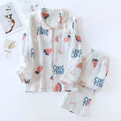 Noi pijamale de primăvară și de vară, două piese, pentru femei, 100% bumbac, pantaloni cu mâneci lungi, pepene verde, drăguț, set de servicii acasă.