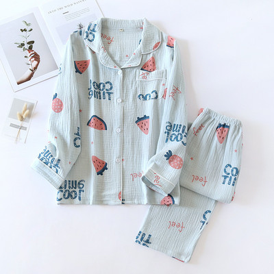 Noi pijamale de primăvară și de vară, două piese, pentru femei, 100% bumbac, pantaloni cu mâneci lungi, pepene verde, drăguț, set de servicii acasă.