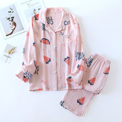 Noi pijamale de primăvară și de vară, două piese, pentru femei, 100% bumbac, pantaloni cu mâneci lungi, pepene verde, drăguț, set de servicii acasă.