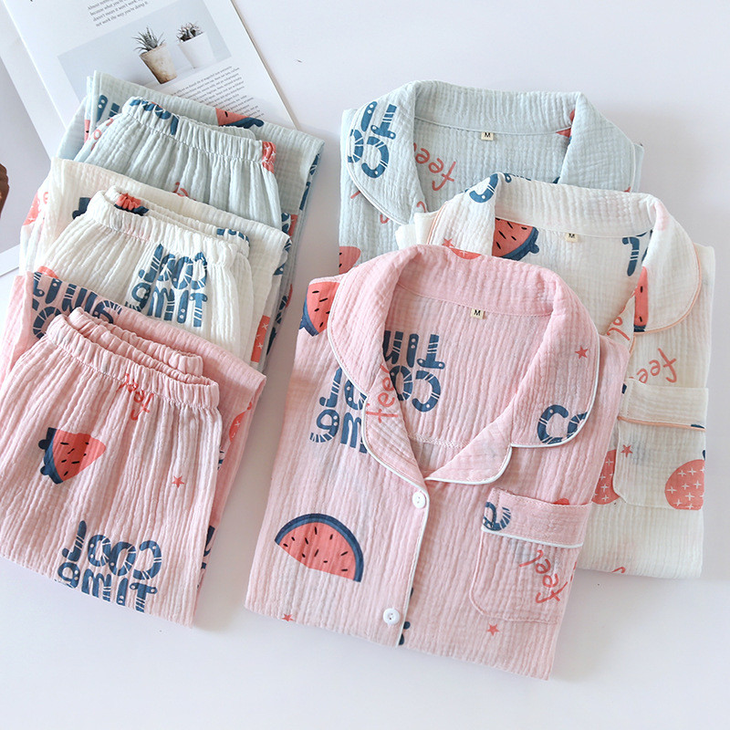 Noi pijamale de primăvară și de vară, două piese, pentru femei, 100% bumbac, pantaloni cu mâneci lungi, pepene verde, drăguț, set de servicii acasă.