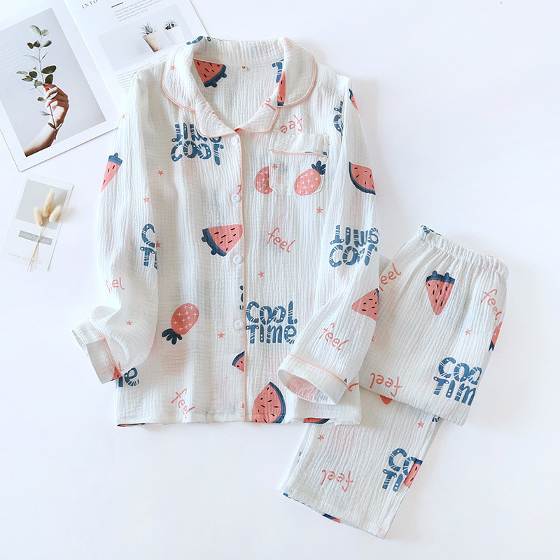 Noi pijamale de primăvară și de vară, două piese, pentru femei, 100% bumbac, pantaloni cu mâneci lungi, pepene verde, drăguț, set de servicii acasă.