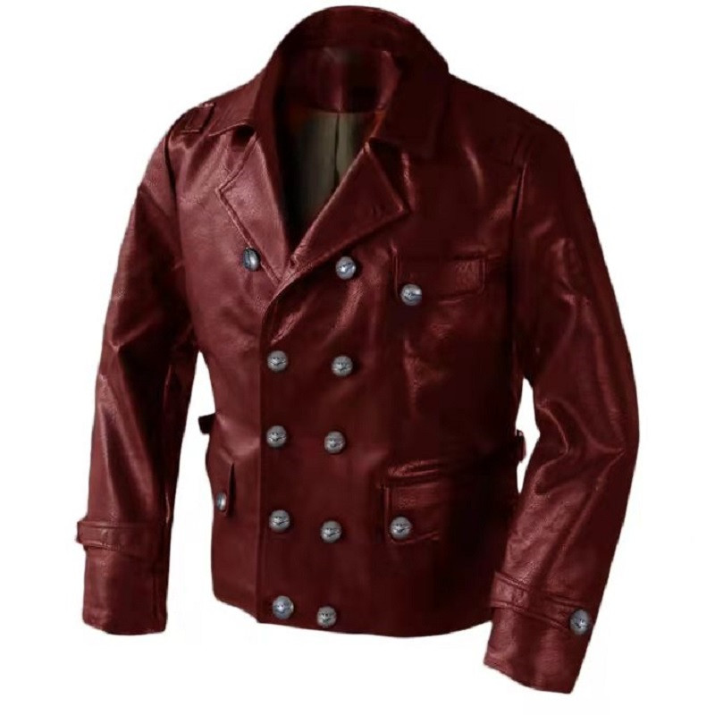 Geacă din piele PU German Pilot, rever dublu, haină vintage de toamnă și iarnă pentru bărbați