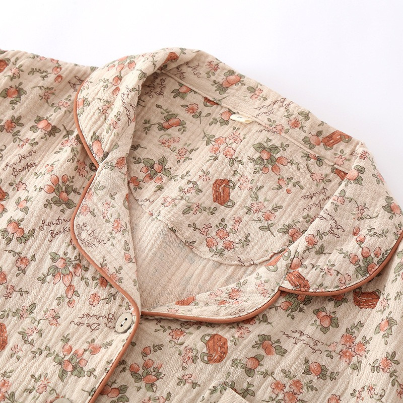 Suvine uus naiste pidžaamakomplekt 100% puuvillane krepp lühikeste varrukatega lühikesed püksid, kaheosalised roosiaia lahtised koduriiete komplekt, magamisriided pidžaamad