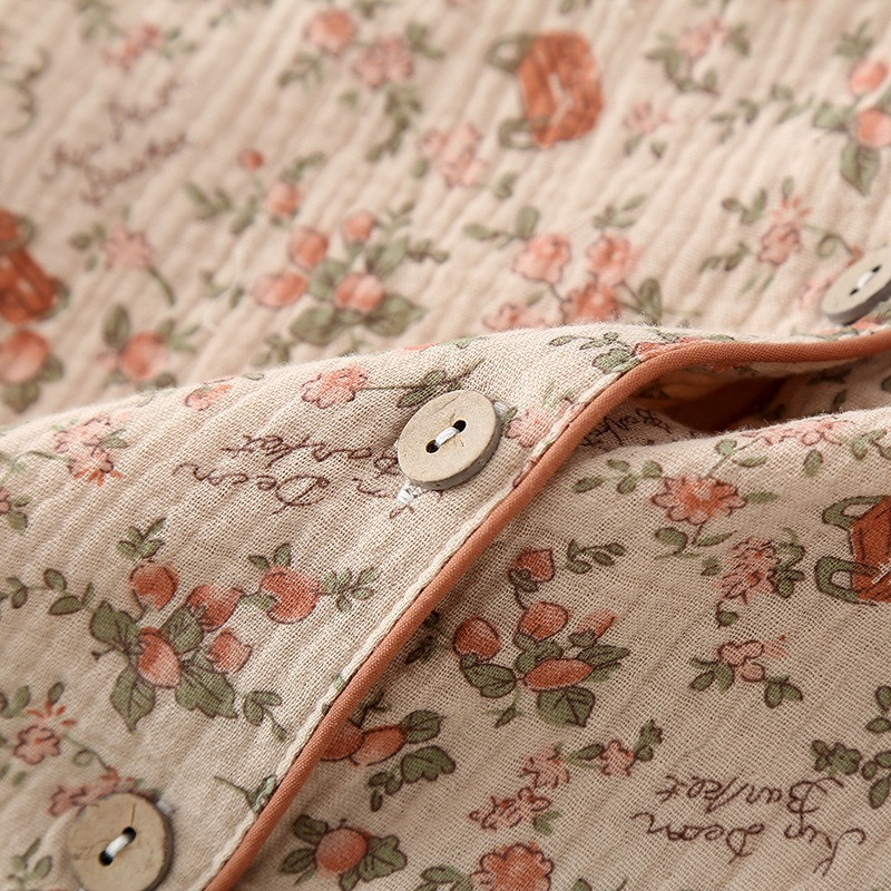 Suvine uus naiste pidžaamakomplekt 100% puuvillane krepp lühikeste varrukatega lühikesed püksid, kaheosalised roosiaia lahtised koduriiete komplekt, magamisriided pidžaamad