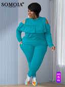 L-4XL vabaaja komplekt Keha lekke õlg ühevärviline plusssuuruses naisteriided kõrge vöökohaga pendelülikonna hulgikaubandus