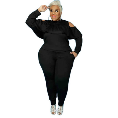 L-4XL vabaaja komplekt Keha lekke õlg ühevärviline plusssuuruses naisteriided kõrge vöökohaga pendelülikonna hulgikaubandus