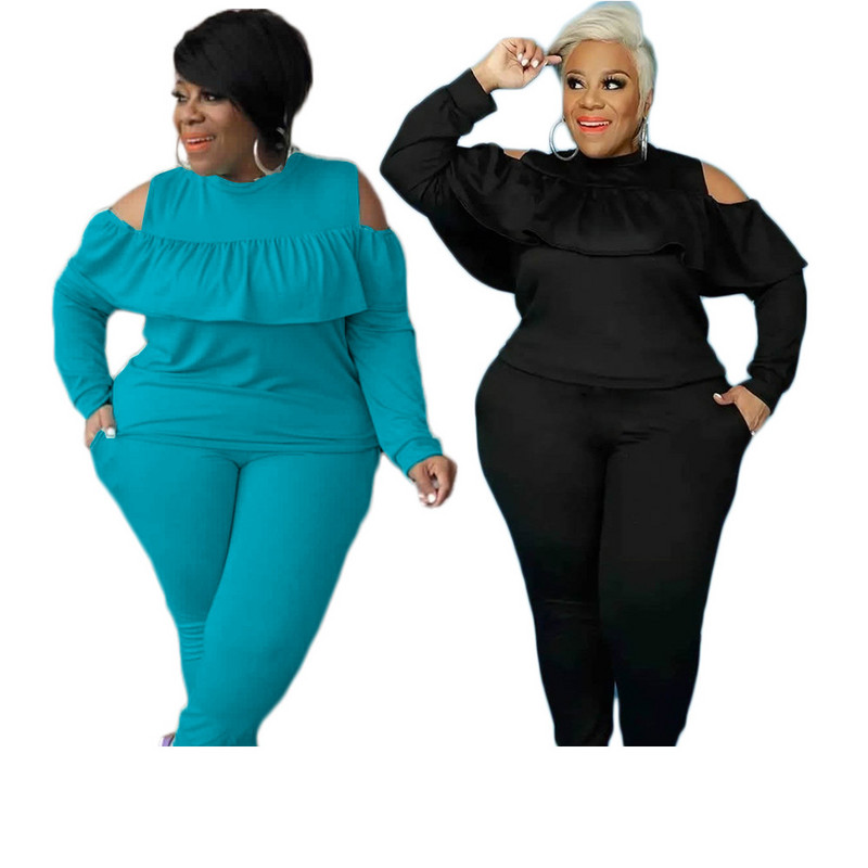 L-4XL vabaaja komplekt Keha lekke õlg ühevärviline plusssuuruses naisteriided kõrge vöökohaga pendelülikonna hulgikaubandus