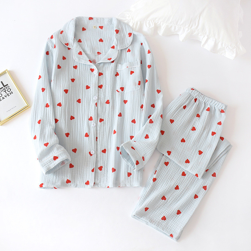 2023 Lenjerie de dormit din bumbac pijamale coreeane femei toamnă drăguț inimă imprimeu pijama pijama cu mânecă lungă set feminin costum cardigan neglij