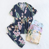 2022 Νέες γυναικείες πιτζάμες εκτύπωσης με κοντό μανίκι V-λαιμόκοψη πιτζάμα Mujer Γυναικεία πολυτελή σέξι ρούχα 2 τεμαχίων Λεπτό σετ υπνοδωματίων