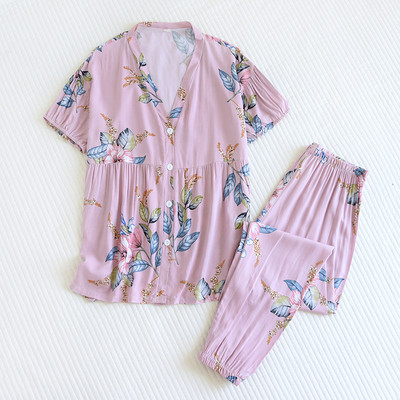 2022 Νέες γυναικείες πιτζάμες εκτύπωσης με κοντό μανίκι V-λαιμόκοψη πιτζάμα Mujer Γυναικεία πολυτελή σέξι ρούχα 2 τεμαχίων Λεπτό σετ υπνοδωματίων