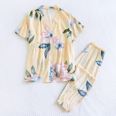 2022 Νέες γυναικείες πιτζάμες εκτύπωσης με κοντό μανίκι V-λαιμόκοψη πιτζάμα Mujer Γυναικεία πολυτελή σέξι ρούχα 2 τεμαχίων Λεπτό σετ υπνοδωματίων