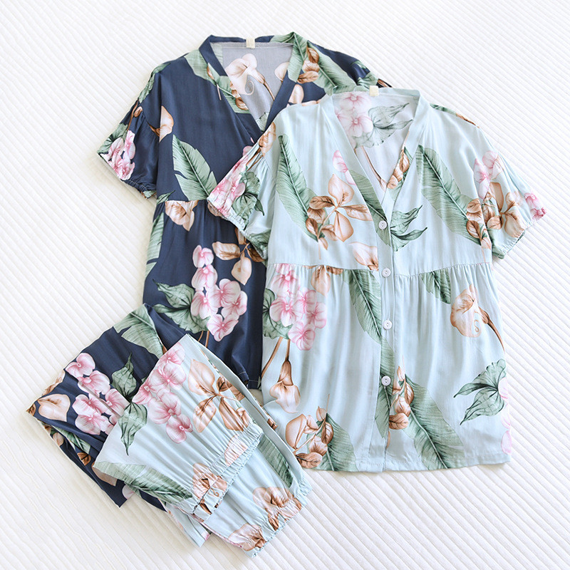 2022 Νέες γυναικείες πιτζάμες εκτύπωσης με κοντό μανίκι V-λαιμόκοψη πιτζάμα Mujer Γυναικεία πολυτελή σέξι ρούχα 2 τεμαχίων Λεπτό σετ υπνοδωματίων