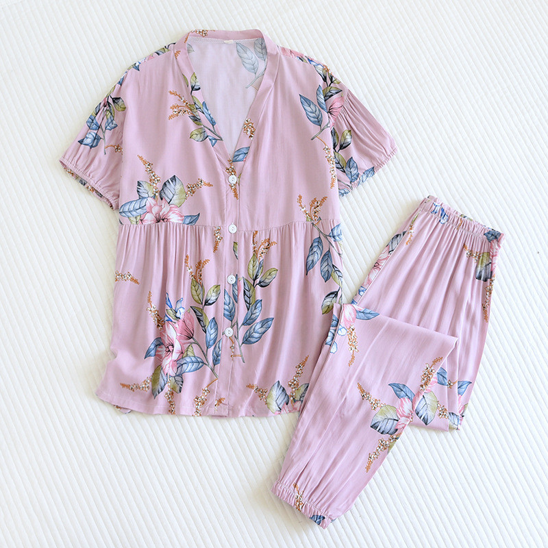 2022 Νέες γυναικείες πιτζάμες εκτύπωσης με κοντό μανίκι V-λαιμόκοψη πιτζάμα Mujer Γυναικεία πολυτελή σέξι ρούχα 2 τεμαχίων Λεπτό σετ υπνοδωματίων