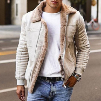 Мъжко яке зимно палто имитация на косъм, удебелено с топъл цип Пилотско яке есенно зимно мъжко яке