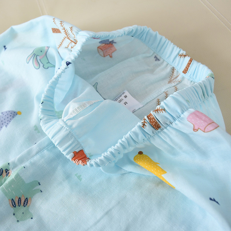 Set pijamale de vară și primăvară pentru doamnă, desene subțiri, 100% tifon, bumbac, guler răsturnat, pantaloni cu mâneci lungi, îmbrăcăminte de uz casnic