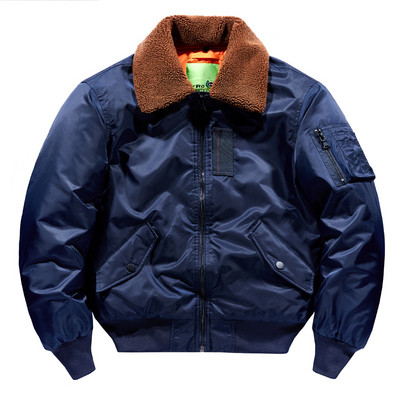 Ziemas vīriešu kažokādas apkakles bumbvedēja jaka militārie mēteļi biezi kokvilnas oderējums silta MA-1 lidojuma pilota jaka vīriešiem